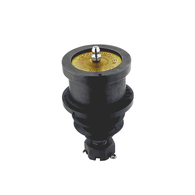 A diagram of a MOOG ball joint displaying the polychloroprene sealed boot with grease-relief valve and powdered-metal gusher bearing