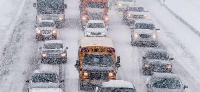 Heavy-Traffic-On-Snowy-Road